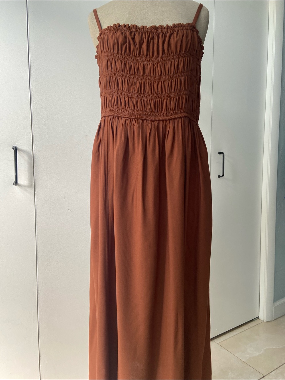 Old Navy Smocked Maxi Dress in Rust Brown